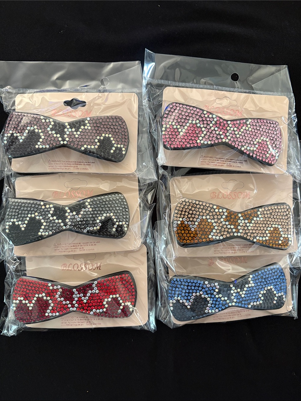 Rhinestone Bow Hair Clips - Multi Color Set Of 6